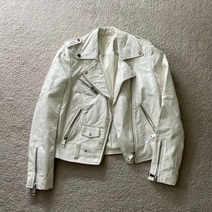 White faux leather motto jacket